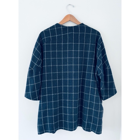 HELENE BERMAN LONDON 🍁 WOOL BLEND KIMONO COAT NAVY & WHITE LARGE CHECK - Picture 10 of 15